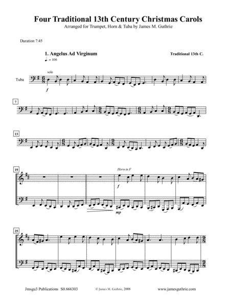 Four Traditional 13th Century Christmas Carols for Trumpet, Horn & Tuba (arr. James M. Guthrie, ASCAP)