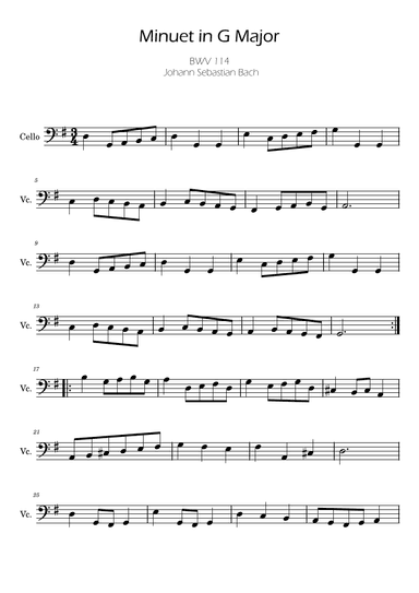 Bach Minuet in G major for Easy Cello (arr. Ygor Nunes)