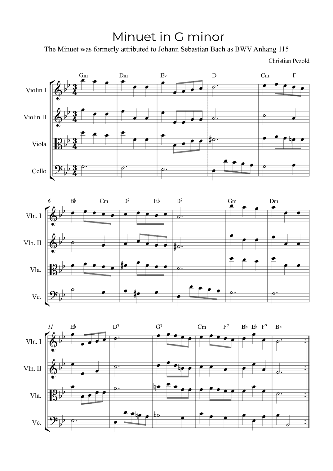 Minuet In G minor (with chords) (arr. Alex Nunes Rodrigues)