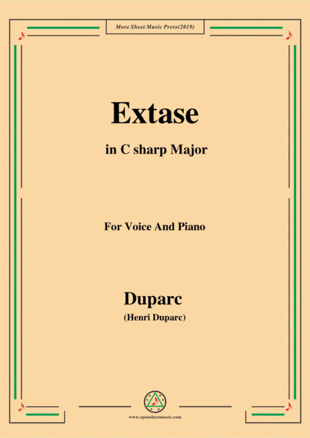 Duparc-Extase in C sharp Major,for Violin and Piano (arr. MSM)