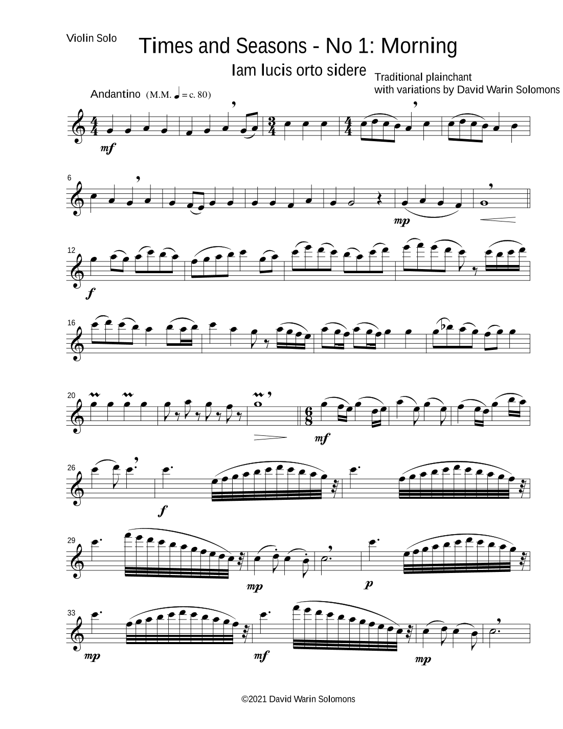 Times and Seasons for violin solo (all 4 pieces) (arr. David Warin Solomons)