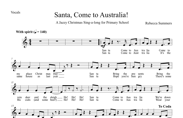 Santa, Come to Australia! - (New! Original! 2 part, piano and very easy brass)