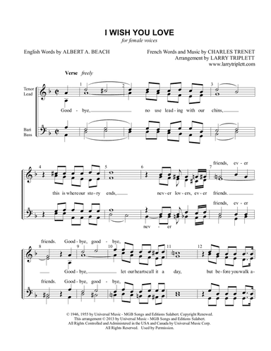 I Wish You Love (arr. Larry Triplett)