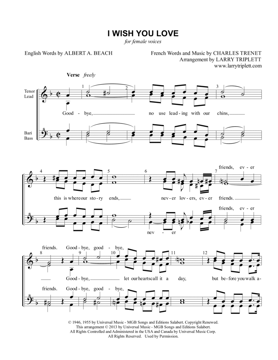 I Wish You Love (arr. Larry Triplett)