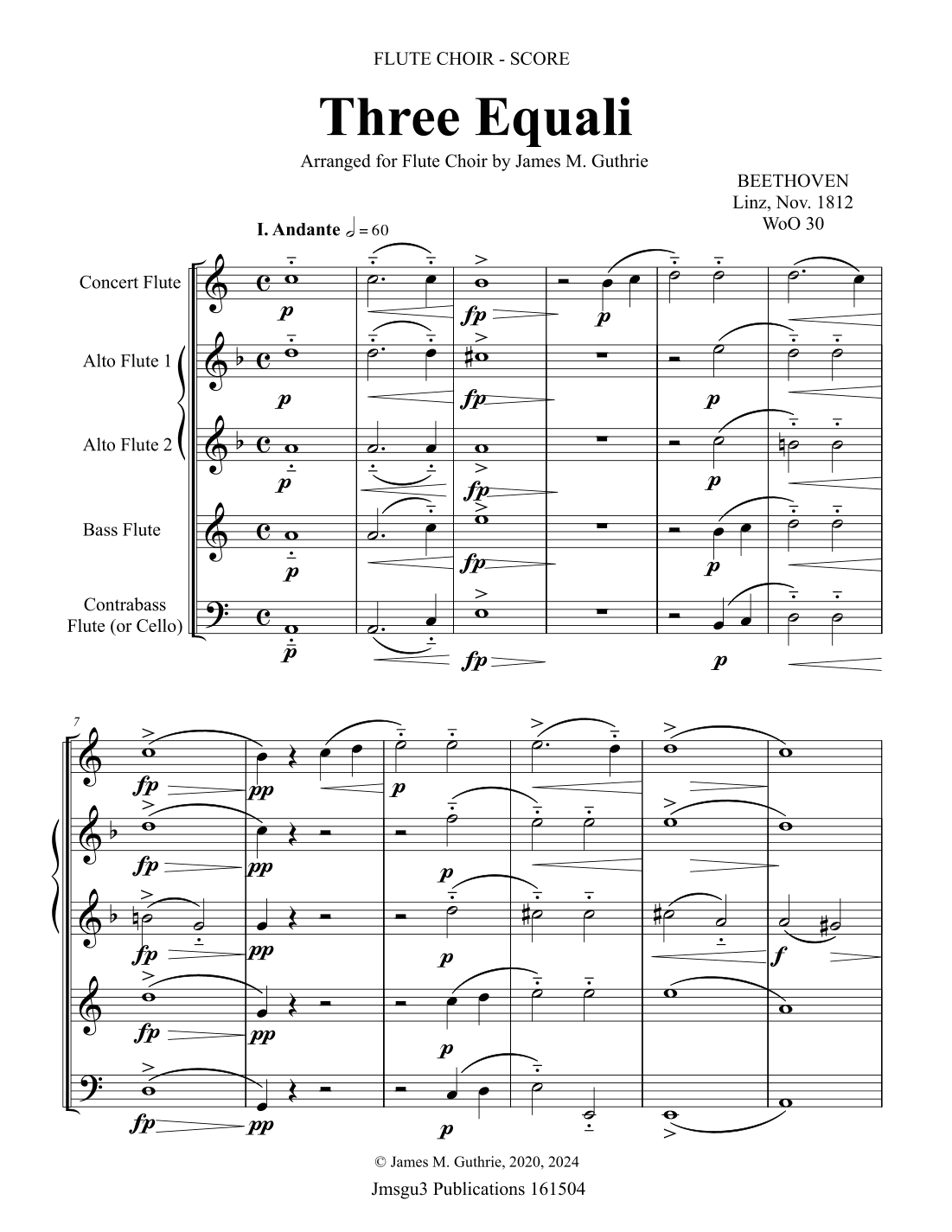 Beethoven: Three Equali WoO 30 for Flute Choir (arr. James Guthrie, ASCAP)