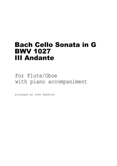 Bach Cello Sonata in G Andante for Flute or Oboe (arr. John Redford)