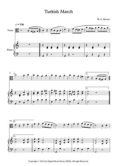 Turkish March - Wolfgang Amadeus Mozart (Viola + Piano) (arr. Digital Book Music)