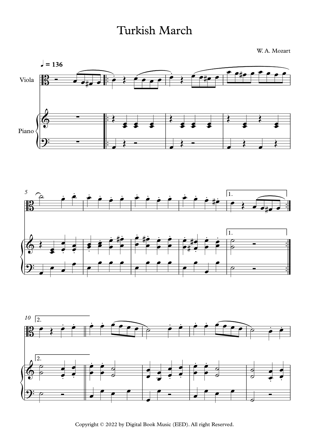 Turkish March - Wolfgang Amadeus Mozart (Viola + Piano) (arr. Digital Book Music)