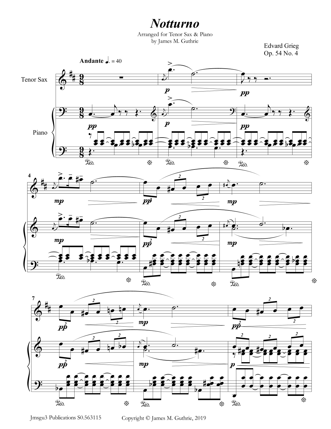 Grieg: Notturno Op. 54 No. 4 for Tenor Sax & Piano (arr. James M. Guthrie)