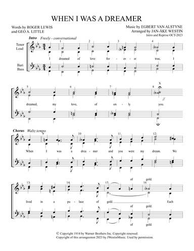 WHEN I WAS A DREAMER SSAA Easy (arr. Jan-Ake Westin)