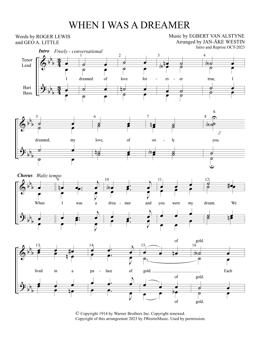 WHEN I WAS A DREAMER SSAA Easy (arr. Jan-Ake Westin)