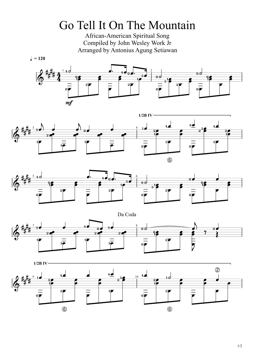 Go Tell It On The Mountain (in E Major Scale) (arr. Antonius Agung Setiawan)