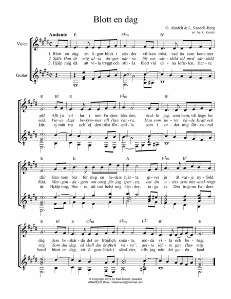 Blott en dag (Day by Day) E Major for voice and guitar (lead sheet + guitar chords) (arr. K. Krantz)