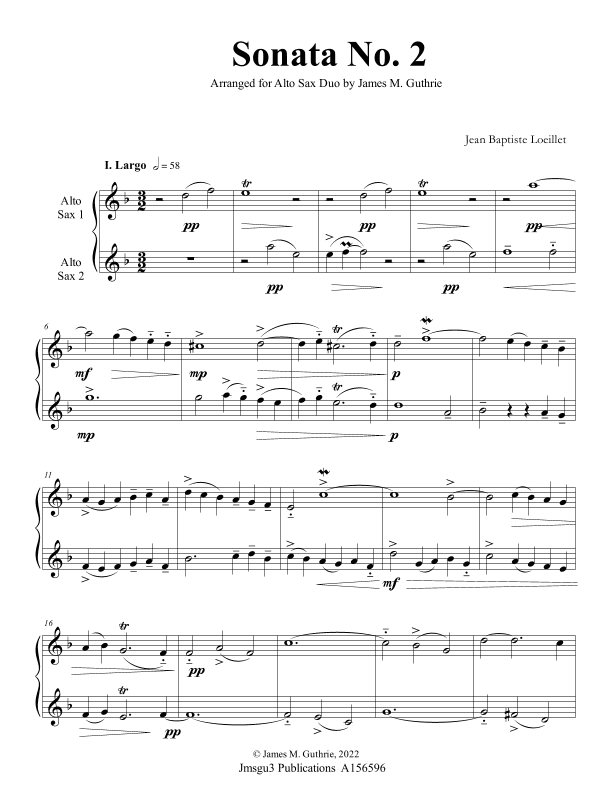 Loeillet: Sonata No. 2 for Alto Sax Duo (arr. James M. Guthrie)