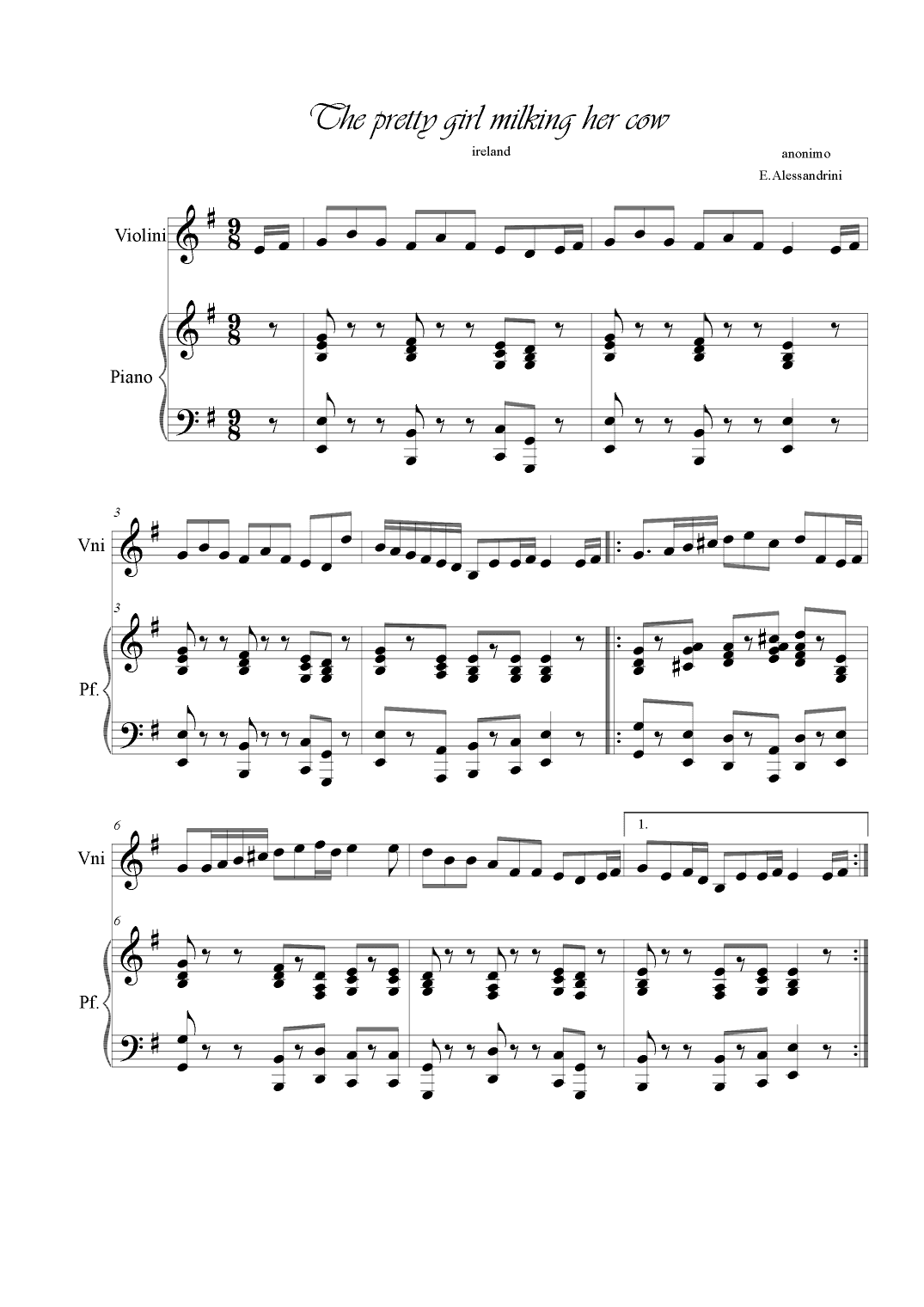 The pretty girl milking her cow. Violin and piano (arr. Ester Alessandrini)