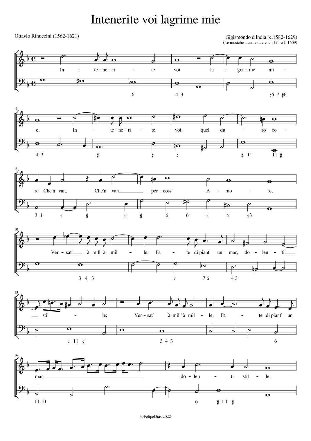 Intenerite voi lagrime mie (arr. Early Music Scores)