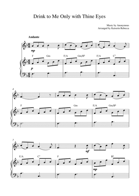 Drink to Me Only with Thine Eyes (for oboe solo and piano accompaniment) (arr. Kaiserin Rebecca)