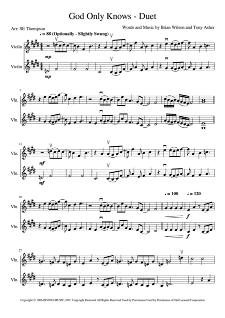 God Only Knows (arr. Steven E Thompson)