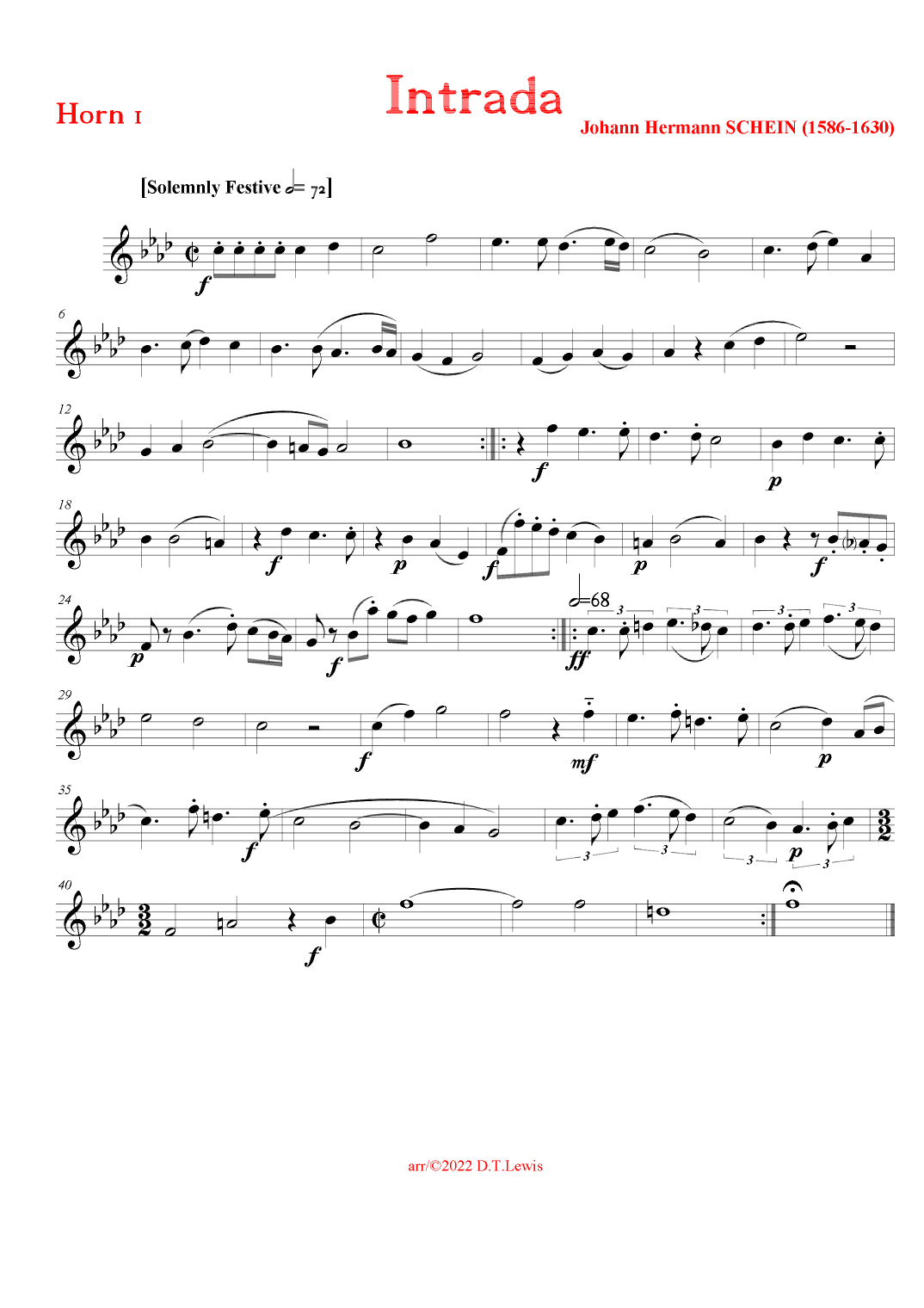 Hermann Schein: Intrada from Musical Banquet  (for brass quintet) (arr. Derrick Thomas Lewis)