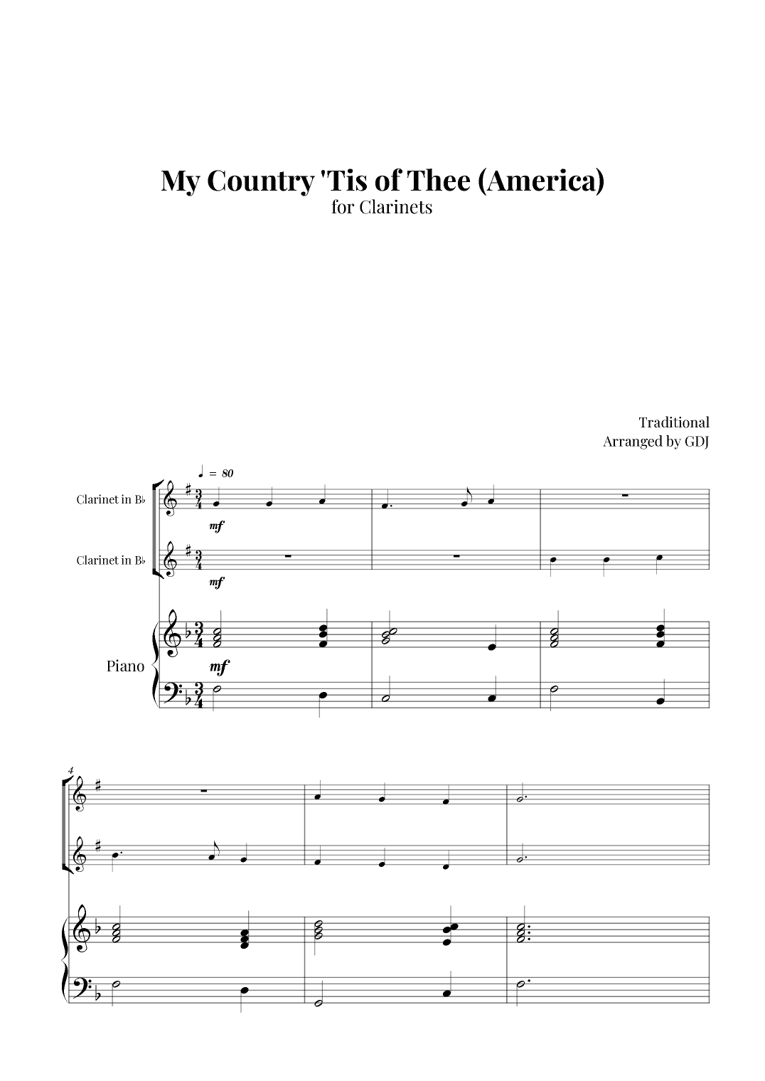 My Country 'Tis of Thee (America) (arr. GDJ)