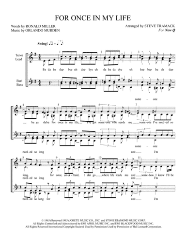 For Once In My Life (arr. Steve Tramack)