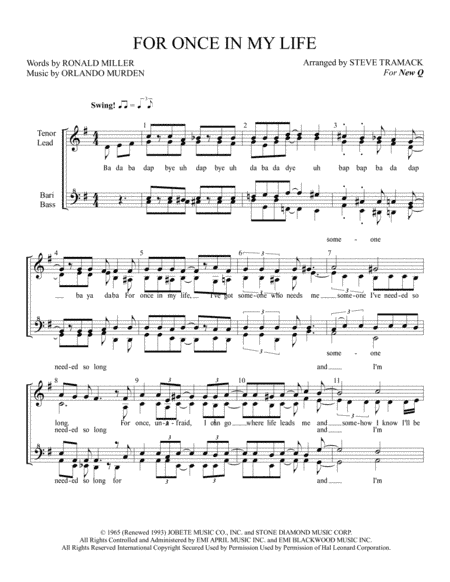 For Once In My Life (arr. Steve Tramack)