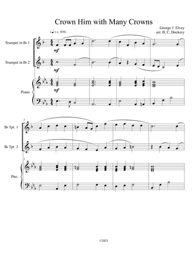Crown Him with Many Crowns (trumpet duet) with optional piano accompaniment (arr. B. C. Dockery)