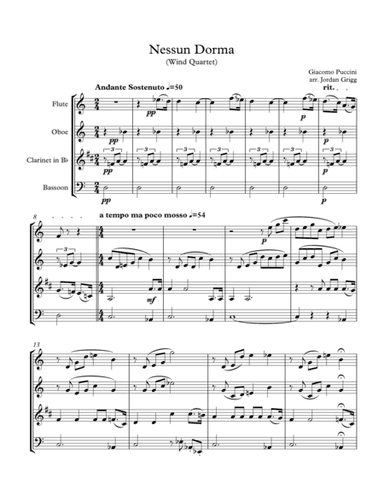 Nessun Dorma (Wind Quartet) (arr. Jordan Grigg)