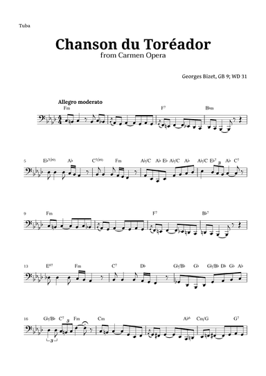 Chanson du Toreador by Bizet for Tuba (arr. Langanho)