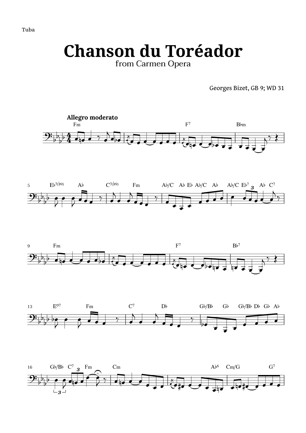 Chanson du Toreador by Bizet for Tuba (arr. Langanho)