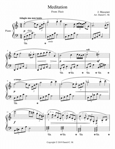 Meditation for piano (easy) in C (arr. Daniel C. M.)