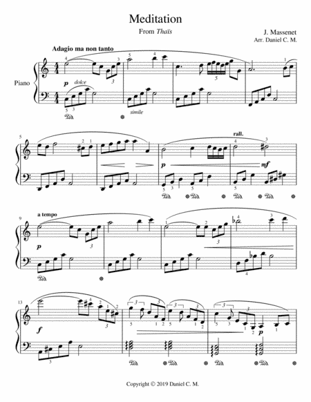 Meditation for piano (easy) in C (arr. Daniel C. M.)
