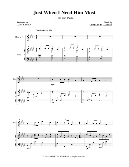 JUST WHEN I NEED HIM MOST (F Horn/Piano and Hrn Part) (arr. Gary Lanier)