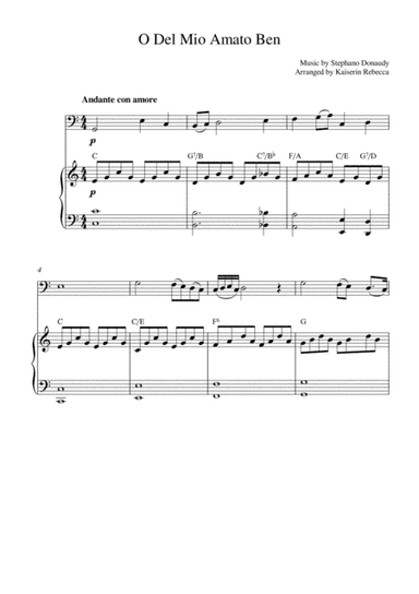 O Del Mio Amato Ben (cello solo and piano accompaniment) (arr. Kaiserin Rebecca)