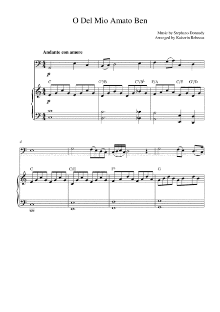 O Del Mio Amato Ben (cello solo and piano accompaniment) (arr. Kaiserin Rebecca)