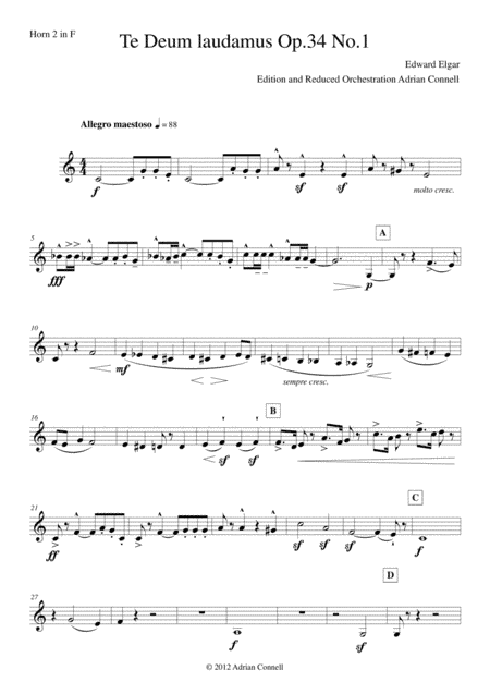 Elgar - Te Deum - Reduced Orchestration - Horn 2 (arr. Adrian Connell)