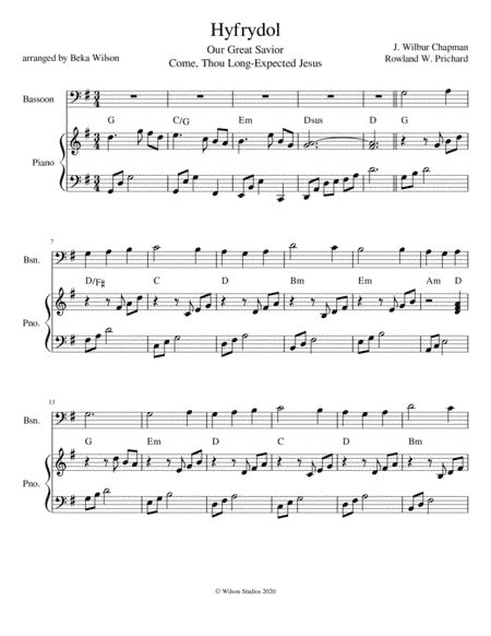 Come Thou Long-Expected Jesus--bassoon solo (arr. Beka Wilson)