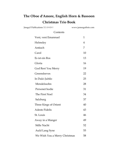 The Oboe d'Amore, English Horn & Bassoon Christmas Trio Book (arr. James M. Guthrie, ASCAP)