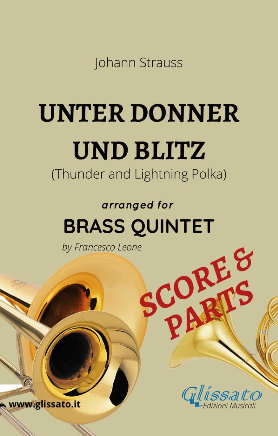 Unter Donner und Blitz  (Thunder and Lightning Polka) for brass quintet/ensemble - score & parts (arr. Francesco Leone)
