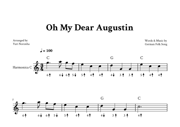 Oh My Dear Augustin - Harmonica C (with TAB) (arr. Yuri Noronha)