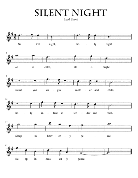 Silent Night Lead Sheet Key of G (arr. Kimberly Steele)