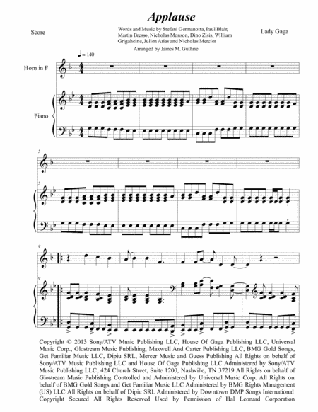 Applause (arr. James M. Guthrie, ASCAP)