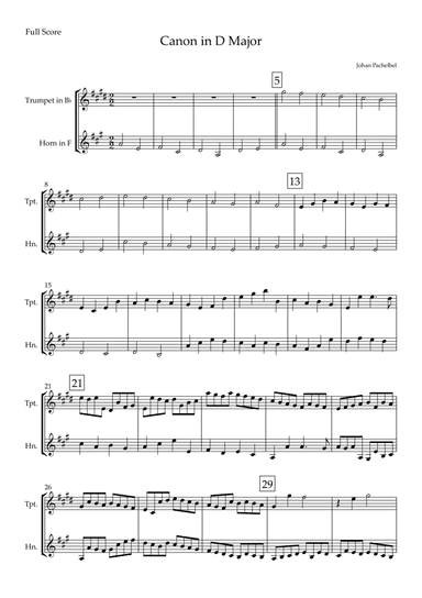 Canon in D Major (Johann Pachelbel) for Trumpet in Bb & Horn in F Duo (arr. Fabio Britto)