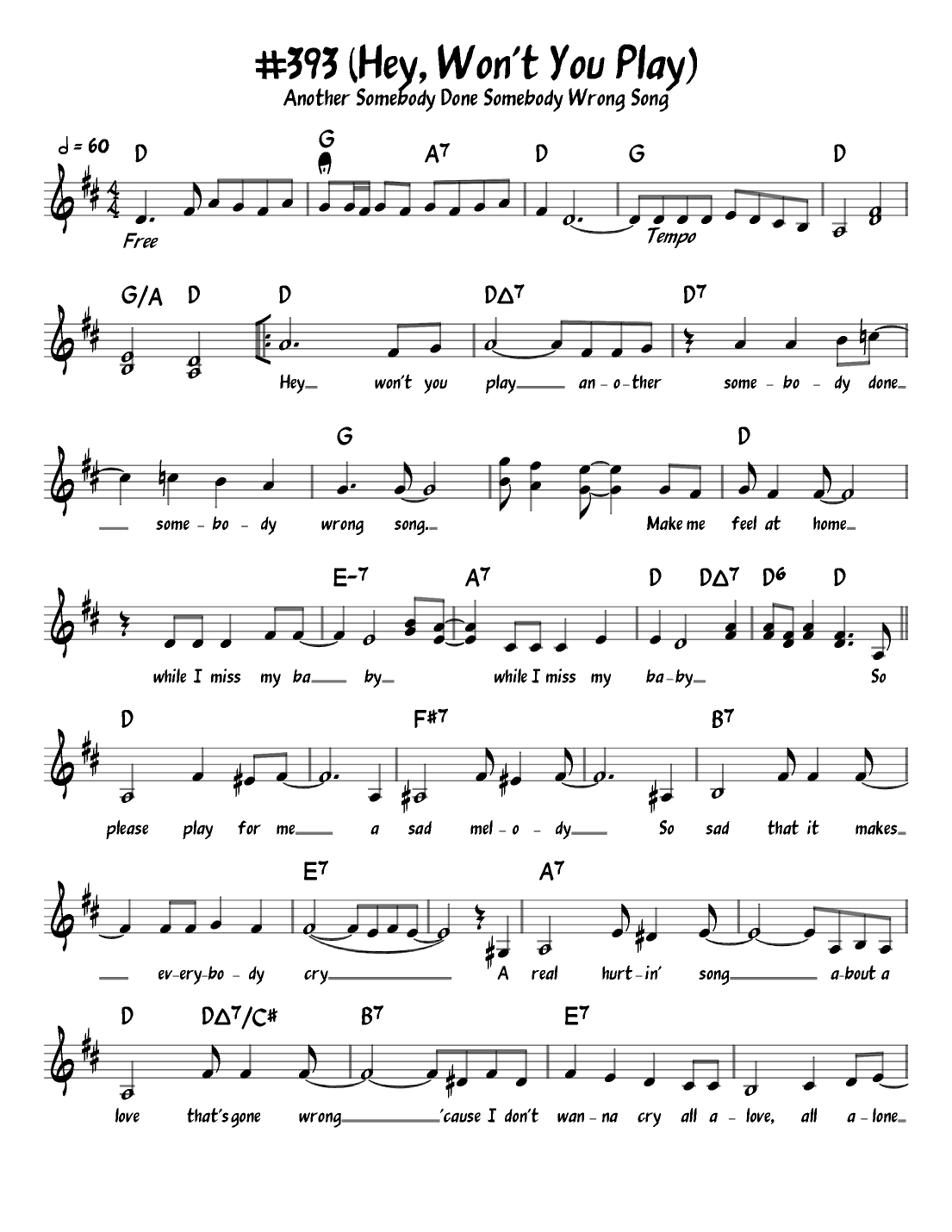 (hey, Won't You Play) Another Somebody Done Somebody Wrong Song (arr. John Fries)
