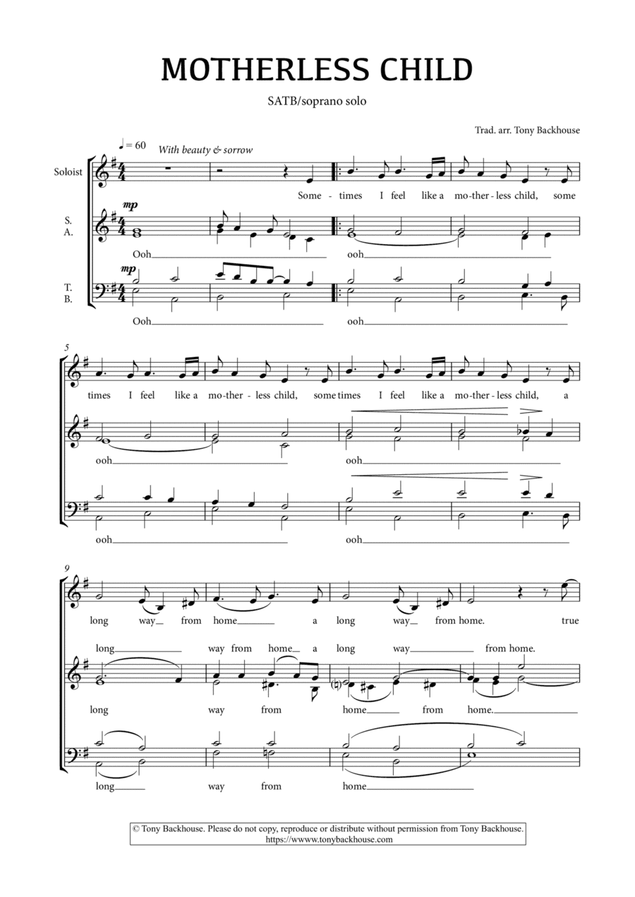 MOTHERLESS CHILD (arr. Tony Backhouse)