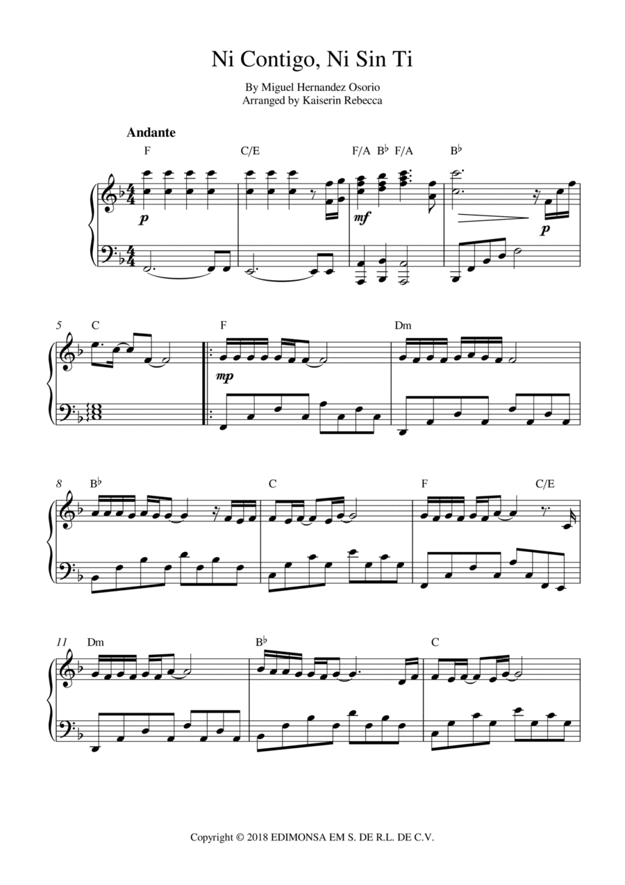 Ni Contigo Ni Sin Ti (arr. Kaiserin Rebecca)