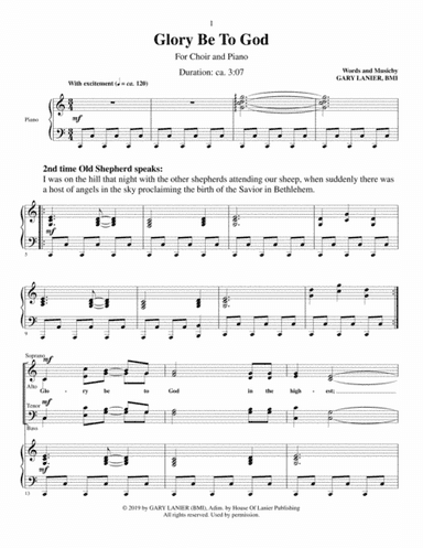 GLORY BE TO GOD (for SATB Choir with Piano - Score and SATB Parts included)