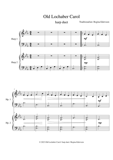 Old Lochaber Carol - harp beginner duet ensemble 2 harps
