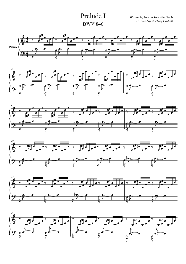 Prelude I in C Major, BWV 846 (arr. Zachary Corbett)