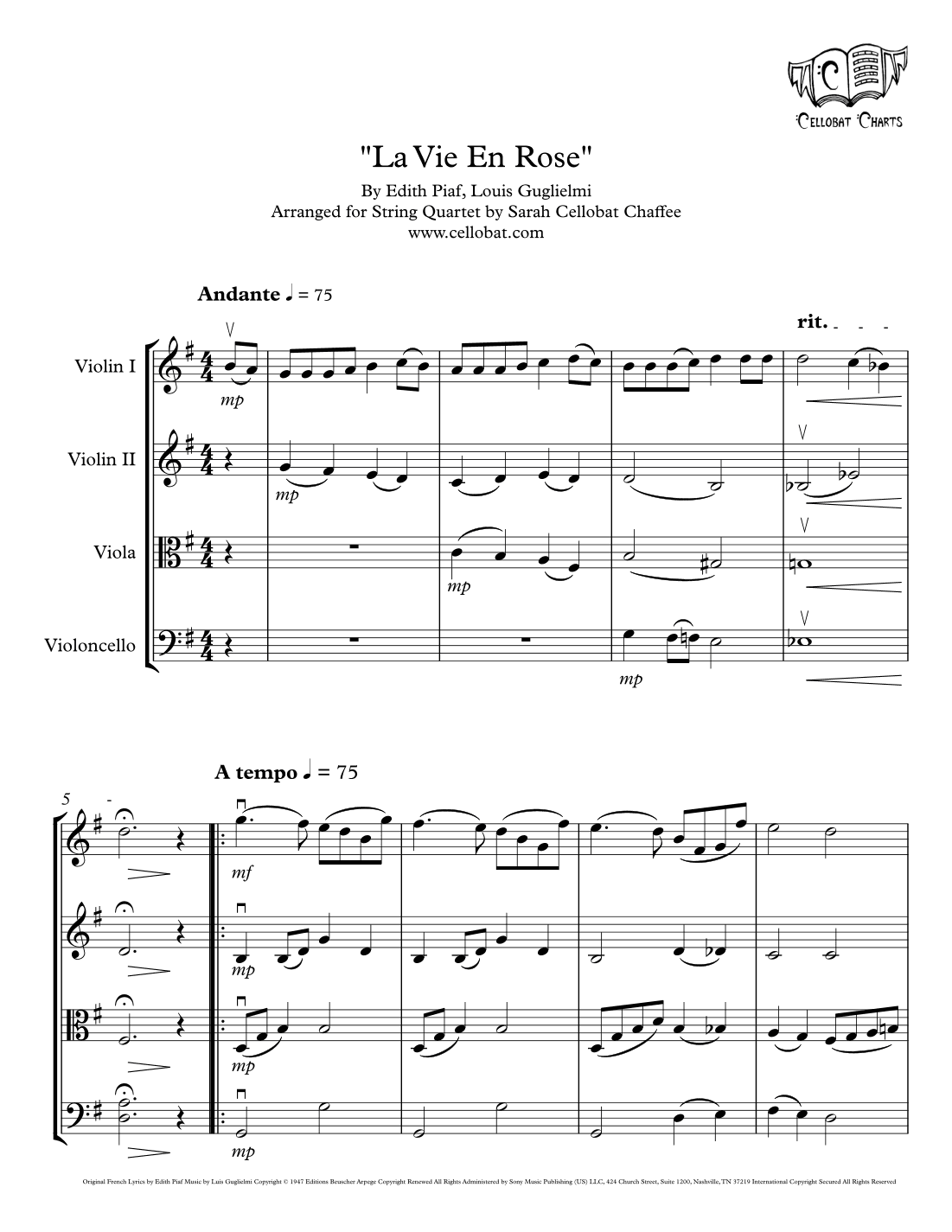 La Vie En Rose (arr. Sarah Cellobat Chaffee)